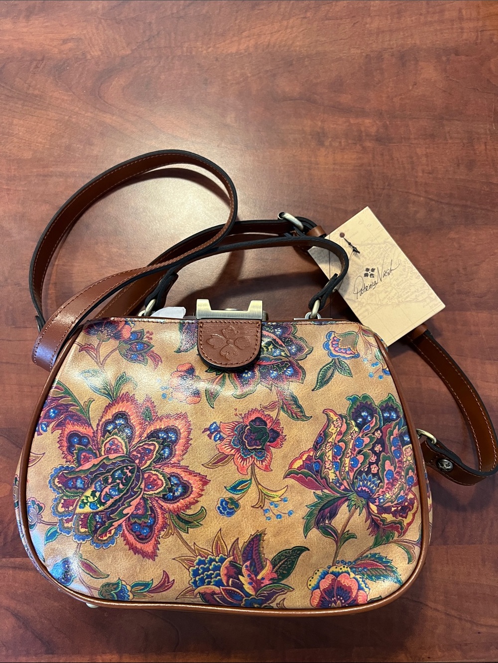 Patricia Nash Multicolor French Tapestry Leather Crossbody in Tan Gracchi